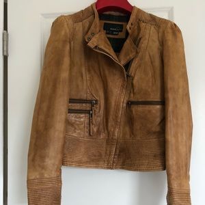 Zara Genuine Leather Moto Jacket in cognac size M